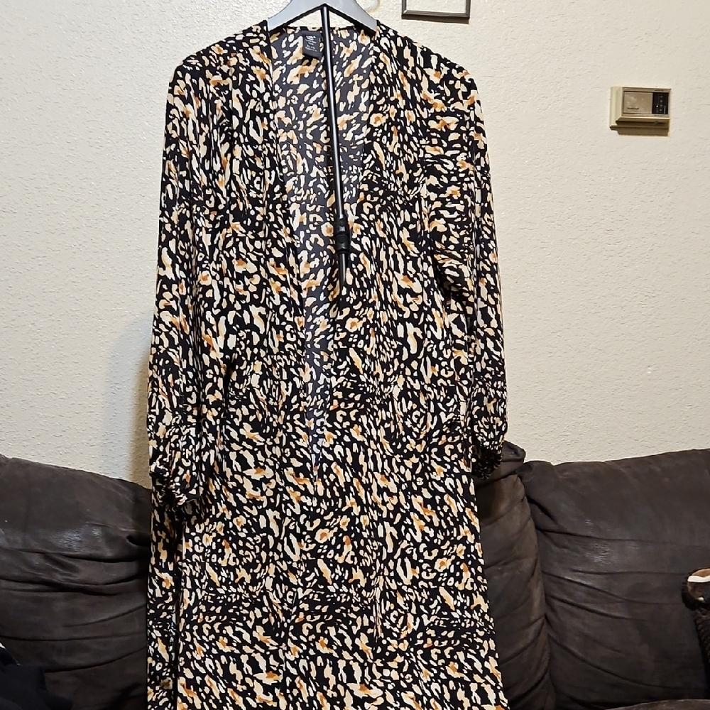 Chic Animal Print Bubble Sleeve Duster